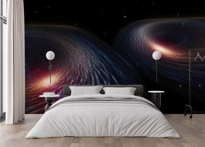 Gravity waves caused by binary stars in astrophysics. Generative AI Wall mural