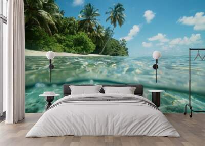 Tropical island beach with clear water wallpaper Wall mural