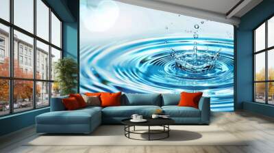 Water droplet creating ripple in calm water Wall mural