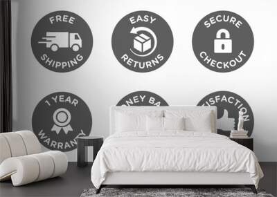 E-commerce security badges risk-free shopping icons set Wall mural