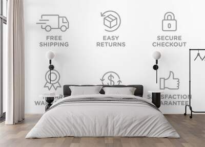 E-commerce security badges risk-free shopping icons set Wall mural