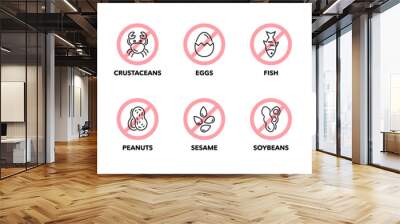 Food allergens vector icons set Wall mural