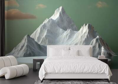 Abstract mountain range with sharp peaks and valleys in 3D rendered minimalist style with empty circle podium. Wall mural