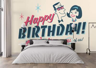 Vintage Style Birthday Card - Happy Birthday From All of us!  Wall mural