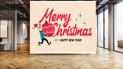 Vintage Style Christmas Greetings Card - Merry Christmas and Happy New Year 2024 - Vector Illustration. Wall mural