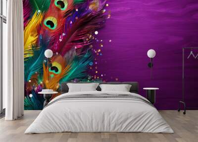 Realistic Mardi gras colorful feather for design on transparent background. Wall mural