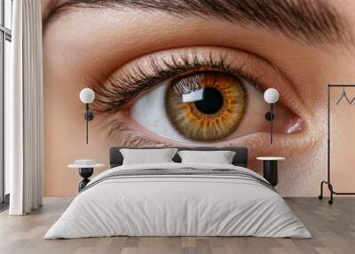 A captivating eye, showcasing beautiful hazel color and intricate details of the eyelashes and iris. Wall mural