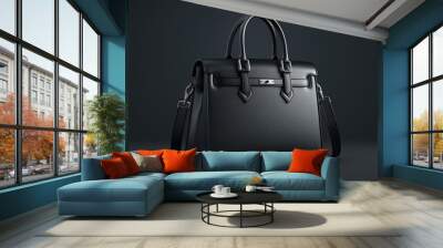 Elegant black handbag showcasing a sleek design, perfect for any sophisticated outfit or casual outing. Wall mural