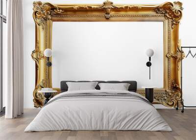 Elegant gold ornate picture frame isolated on white background. Wall mural