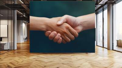 two hands shaking, symbolizing friendship, agreement, and collaboration in a professional setting. Wall mural