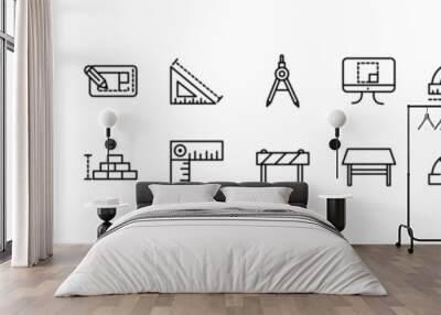 Assorted architecture and construction line icons Wall mural