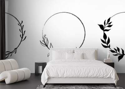 Set of doodle hand drawn decorative wreath with branch, herb, plant, leave and flower, floral. vector Wall mural