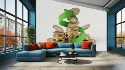 Euro coins stack with circle arrows - Concept of finance, cash back and money circulation Wall mural