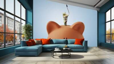 Piggy bank with money and fishing hook - Concept of phishing and stealing money Wall mural