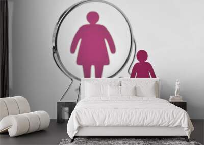 Slim paper woman looking in the mirror and seeing herself as a fat woman - Anorexia and eating disorders concept Wall mural