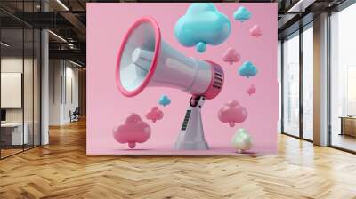 3D megaphone on pink background Wall mural