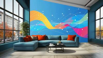 Abstract colorful flow waves, isolated on dark blue background. Banner, poster, power point, and web background. Wall mural