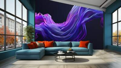 Abstract purple and blue flow waves, isolated on dark background. Banner, poster, power point, and web background. Wall mural