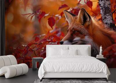 Fox in autumn Wall mural