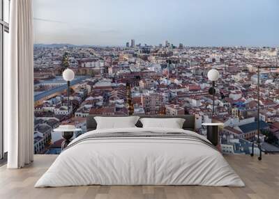 Madrid, Spain. April 6, 2022: 2022:Panoramic landscape of Madrid from the Riu Plaza hotel. Wall mural