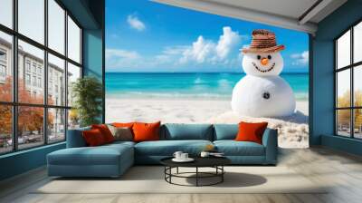 Christmas snowman on the beach Wall mural