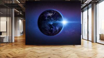 Earth at night and Sun. Sunrise in space. Some elements of this image provided by NASA Wall mural