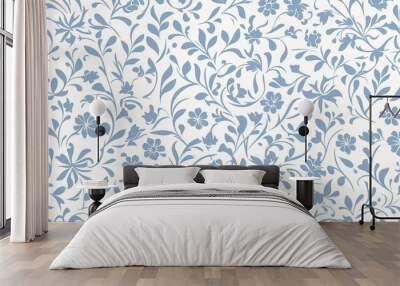 A Blue And White Floral Pattern Wall mural