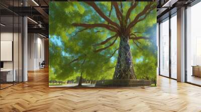 An Excellent View Of A Tree With A Bench In The Middle Of It AI Generative Wall mural