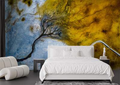 Yellow and white salt lake aerial shot.
 Wall mural