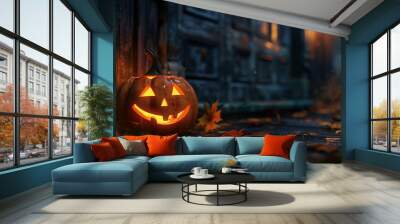 Halloween pumpkin jack-o-lantern graphic background Wall mural