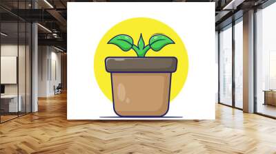 Draw shoot vector with two young leaves on the side. Simple plant illustration icon mascot concept Wall mural