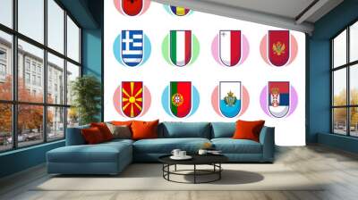 Southern European Countries Flags. Cute vector element design, travel symbols, landmark symbols, geography and map emblems. Wall mural