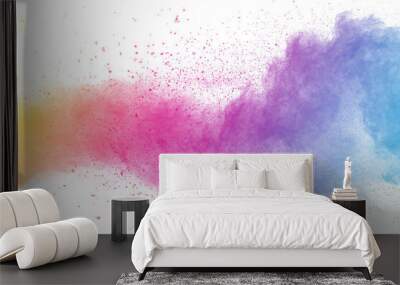 Multi color powder explosion on white background. Wall mural