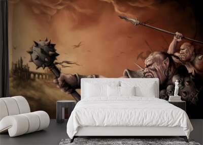 digital illustrated of fantasy medieval battle war with orc character Wall mural