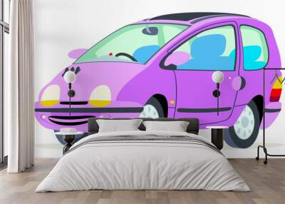 Caricatura Renault Twingo violeta vista frontal y lateral Wall mural