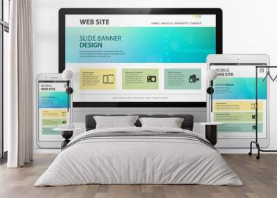 Responsive Web Site Design With Computer Monitor, Tablet Computer and Mobile Phone Screen Wall mural