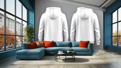 White hoodie sweatshirt back view in isolated background. long sleeve sweater mockup template. AI generated Wall mural