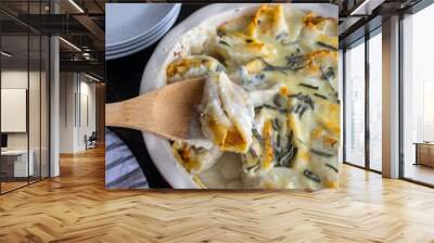 Butternut Squash Stuffed Shells: Jumbo pasta shells stuffed with butternut squash puree and topped with cream sauce, cheese, and sage leaves Wall mural