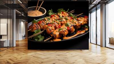 a delicious satay ready to be served on a special plate with a hat of satay filling, appetizing food, posters, advertisements, etc. Wall mural