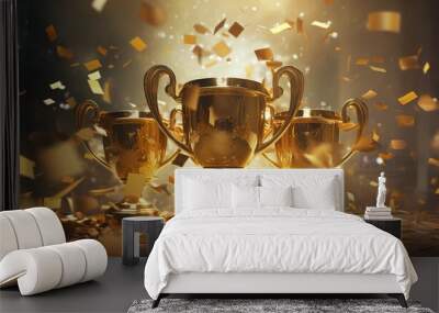 Golden trophy cup with gold splash Wall mural