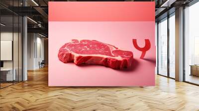 slices of roast beef on a fresh red table, processed roast beef and so, there is empty space for text, greetings, wallpaper, posters, advertisements, etc Wall mural