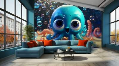 Cartoon childlike baby octopus generated with ai Wall mural