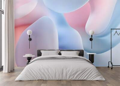 an abstract design featuring soft, flowing shapes and gradients. The colors are primarily pastel shades of pink, blue, and purple, blending smoothly into each other Wall mural