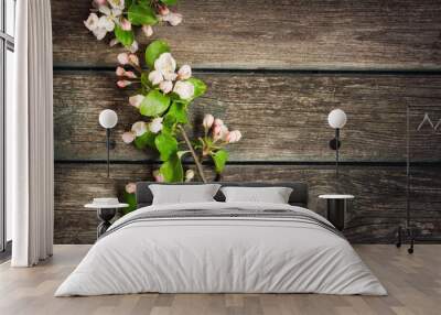 Apple flowers on wooden board Wall mural