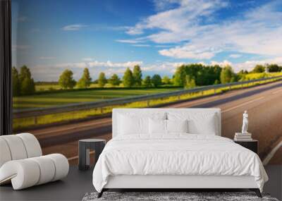 asphalt road panorama in countryside on sunny summer day Wall mural