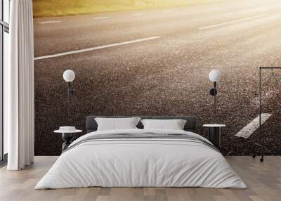 Black Asphalt Road And White Dividing Lines Wall mural