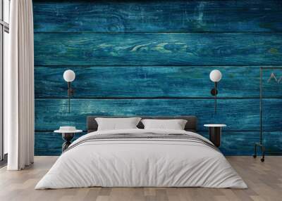 Blue wooden background with old painted boards Wall mural