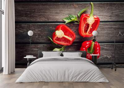 Fresh red pepper on wooden background Wall mural