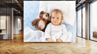 One year old baby with a teddy bear Wall mural