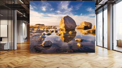 Rocks at seaside in Kasmu village on beautiful evening Wall mural